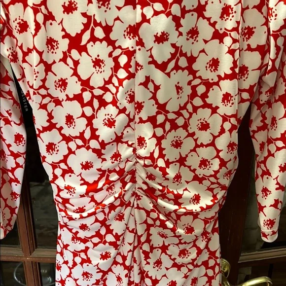 David Meister Red and White Plunge Neck Sheath Dress - Picture 5 of 6